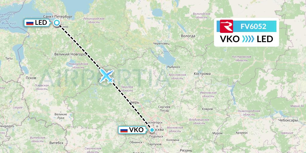 FV6052 Rossiya Flight Map: Moscow to St. Petersburg