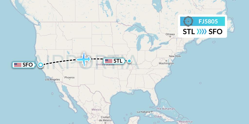 FJ5805 Fiji Airways Flight Map: St. Louis to San Francisco