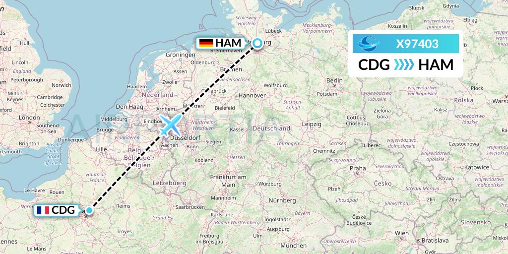 X97403 Avion Express Flight Map: Paris to Hamburg