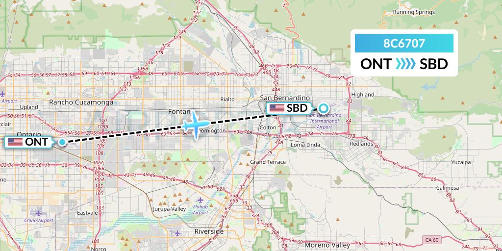 8C6707 Air Transport International Flight Map: Ontario to San Bernardino
