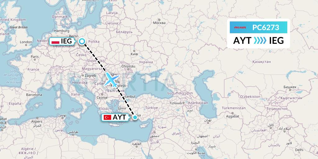 PC6273 Pegasus Airlines Flight Map: Antalya to Zielona Gora