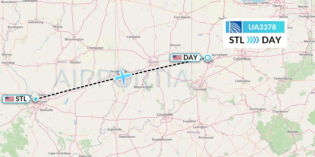 UA3378 United Airlines Flight Map: St. Louis to Dayton