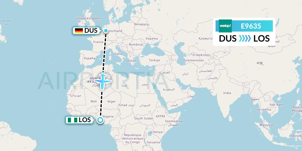 E9635 Evelop Airlines Flight Map: Dusseldorf to Lagos