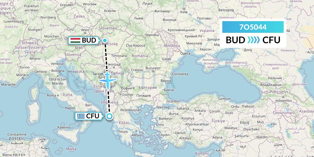 7O5044 Travel Service Hungary Flight Map: Budapest to Corfu