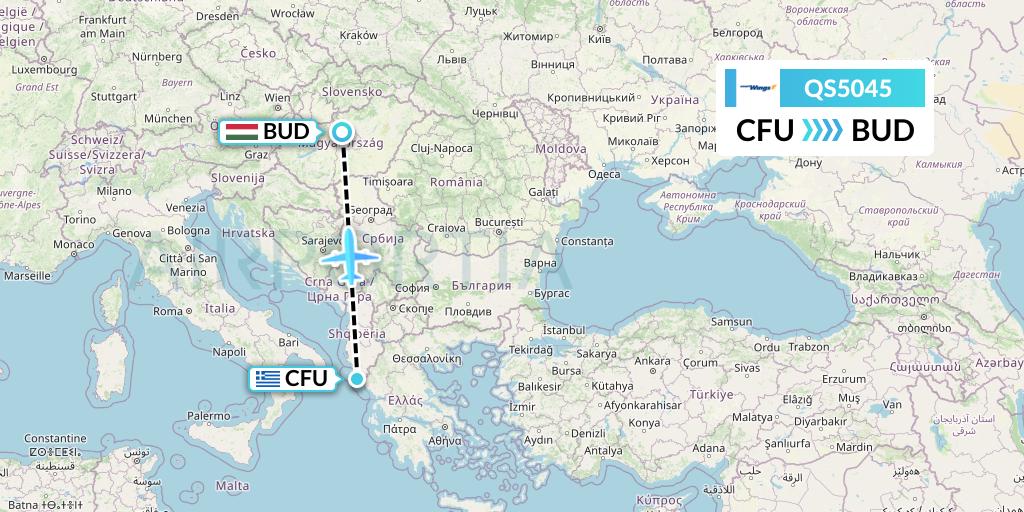 QS5045 Smartwings Flight Map: Corfu to Budapest