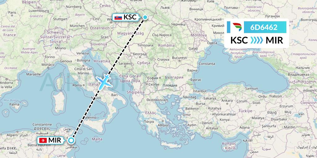 6D6462 Travel Service Slovakia Flight Map: Kosice to Monastir