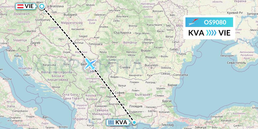 OS9080 Austrian Airlines Flight Map: Kavala to Vienna