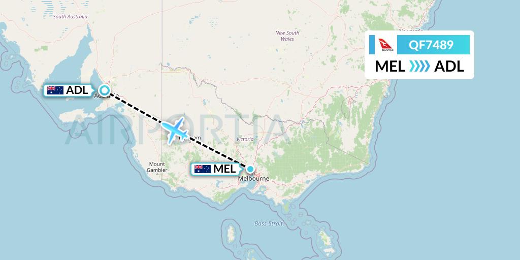 QF7489 Qantas Flight Map: Melbourne to Adelaide