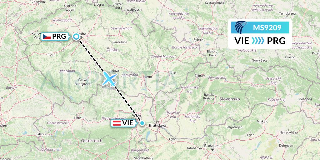 MS9209 EgyptAir Flight Map: Vienna to Prague
