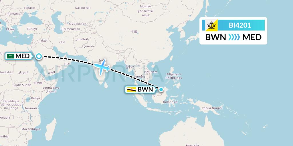 BI4201 Royal Brunei Airlines Flight Map: Brunei to Medina