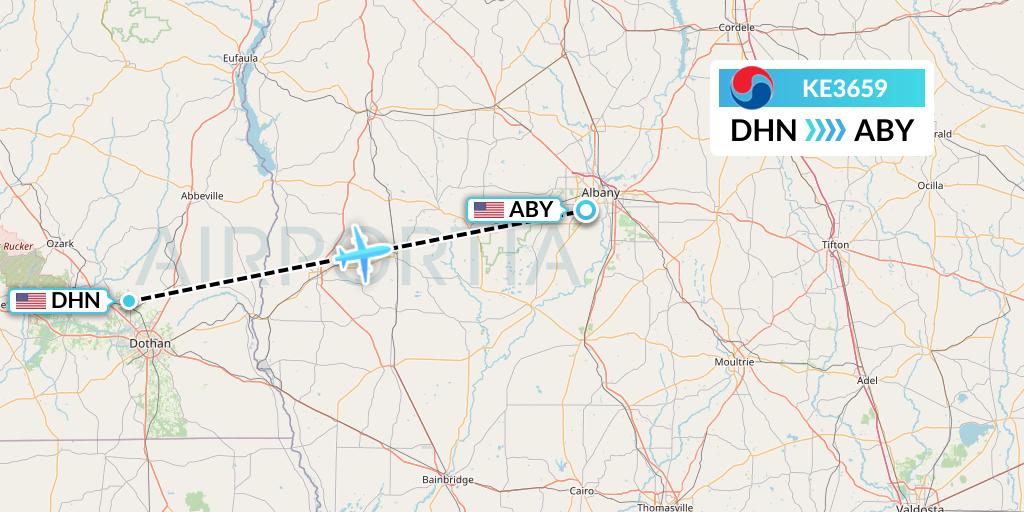 KE3659 Korean Air Flight Map: Dothan to Albany