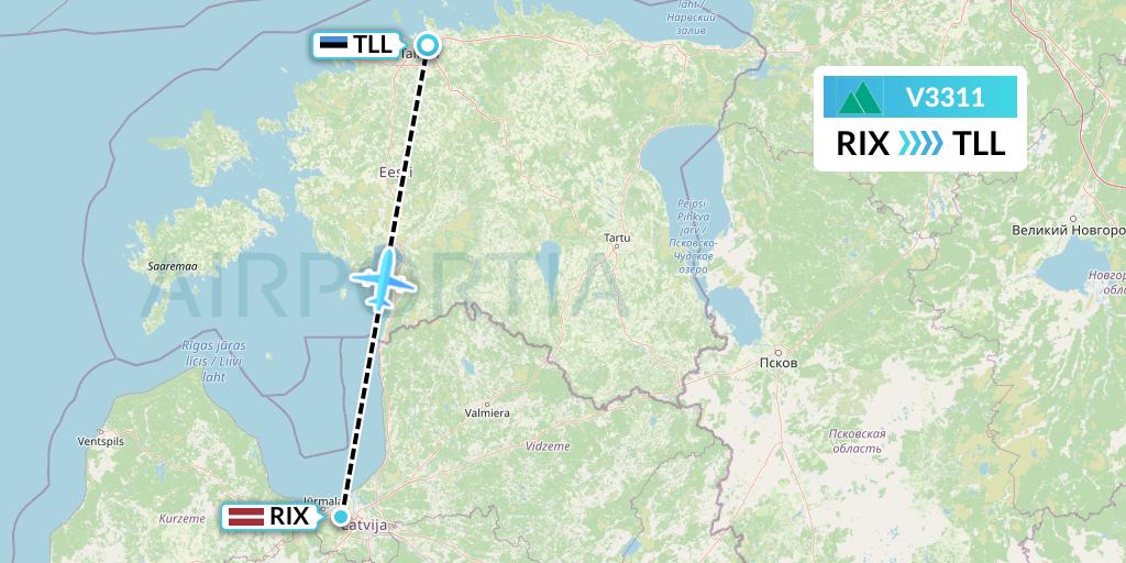 V3311 Carpatair Flight Map: Riga to Tallinn