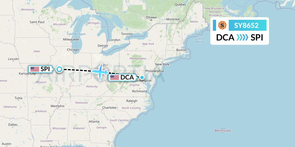 SY8652 Sun Country Airlines Flight Map: Washington to Springfield