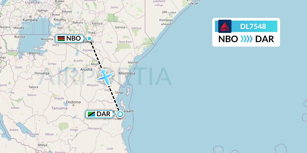 DL7548 Delta Air Lines Flight Map: Nairobi to Dar-es-Salaam