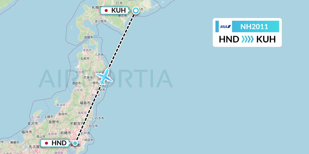 NH2011 All Nippon Airways Flight Map: Tokyo to Kushiro