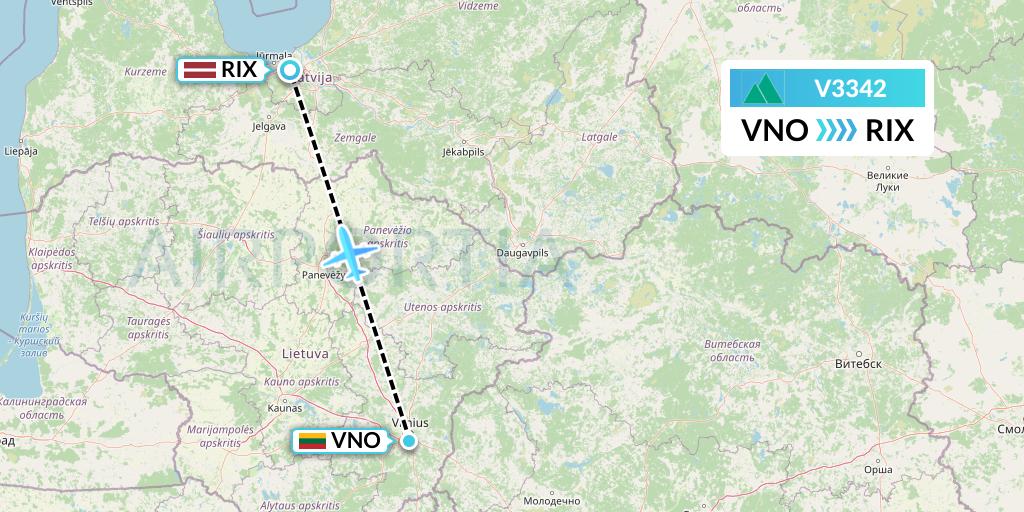 V3342 Carpatair Flight Map: Vilnius to Riga