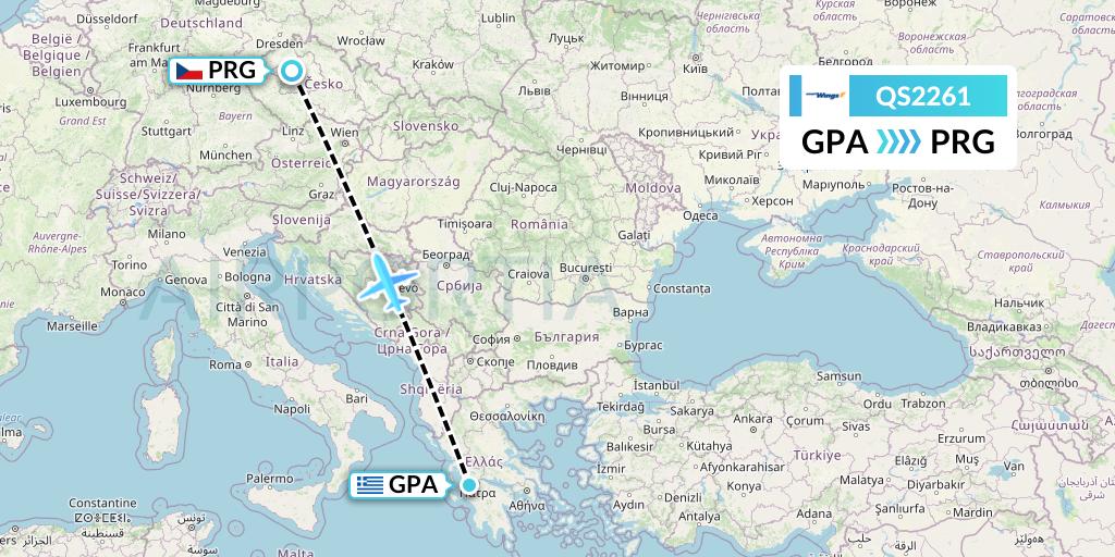QS2261 Smartwings Flight Map: Patras to Prague