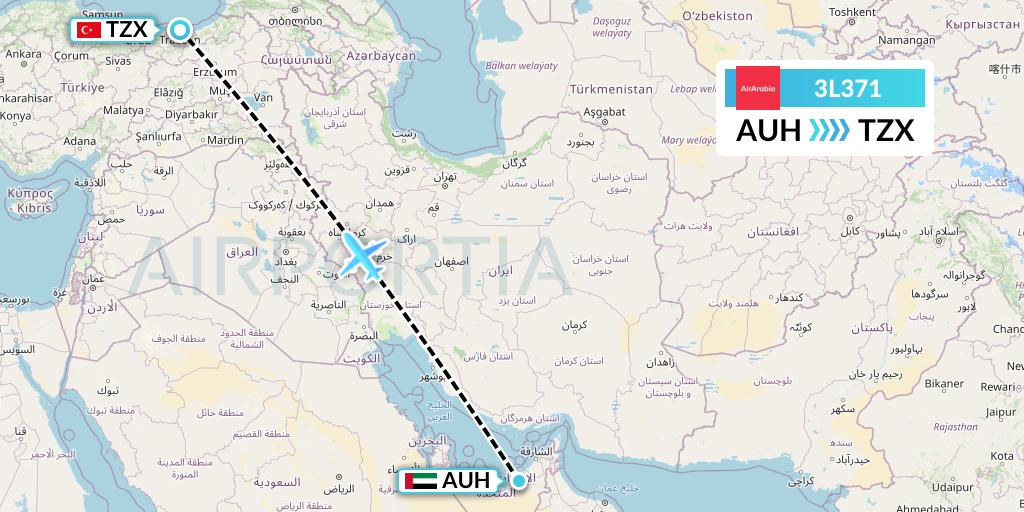 3L371 Air Arabia Abu Dhabi Flight Map: Abu Dhabi to Trabzon