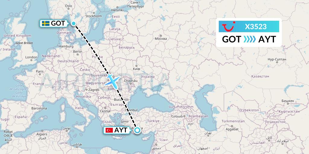 X3523 TUI fly Germany Flight Map: Gothenburg to Antalya