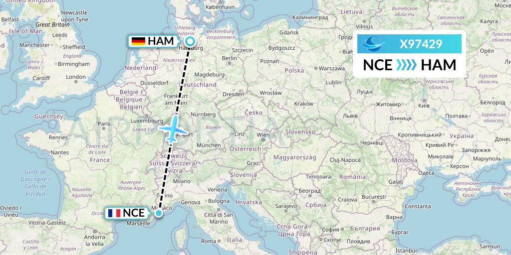 X97429 Avion Express Flight Map: Nice to Hamburg