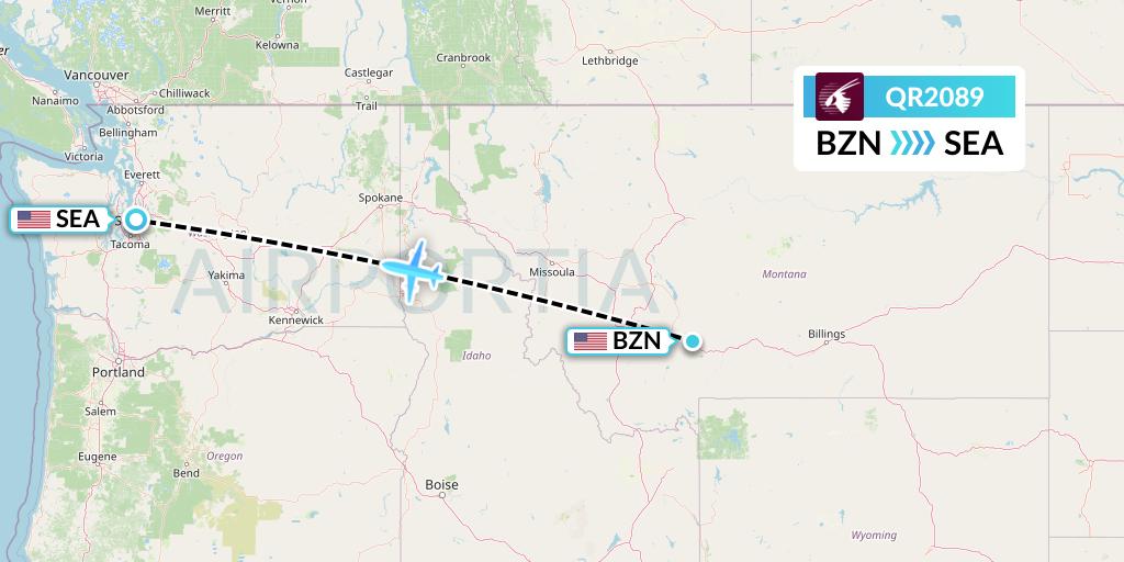 QR2089 Qatar Airways Flight Map: Bozeman to Seattle
