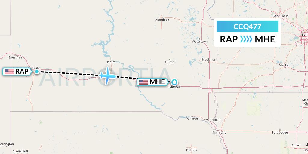CCQ477 Capital City Air Carriers Flight Map: Rapid City to Mitchell
