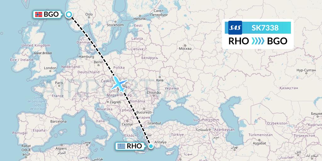 SK7338 SAS Flight Map: Rhodes to Bergen