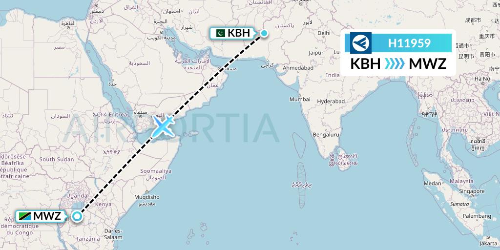 H11959 Hahn Air Systems Flight Map: Kalat to Mwanza