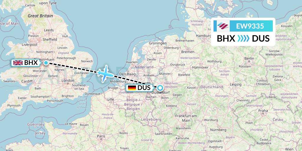 EW9335 Eurowings Flight Map: Birmingham to Dusseldorf