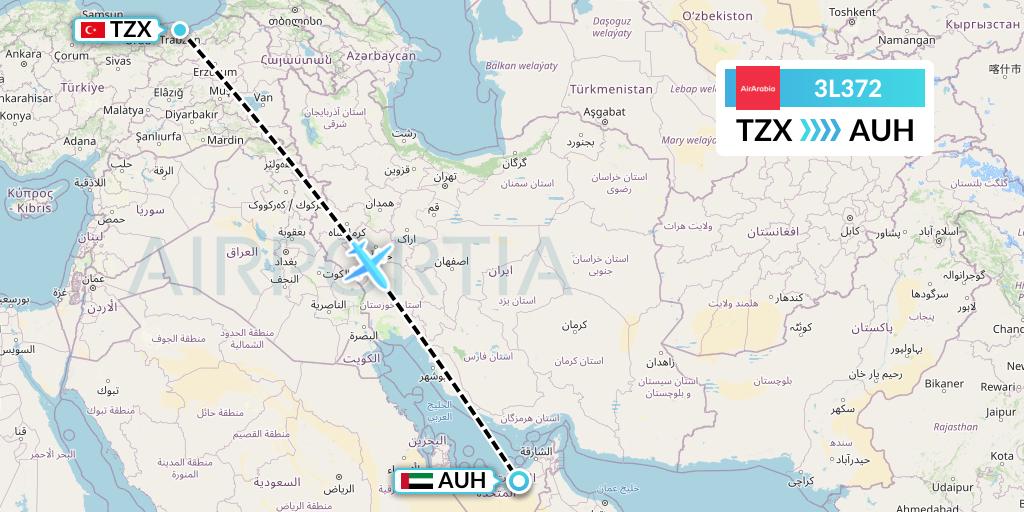 3L372 Air Arabia Abu Dhabi Flight Map: Trabzon to Abu Dhabi