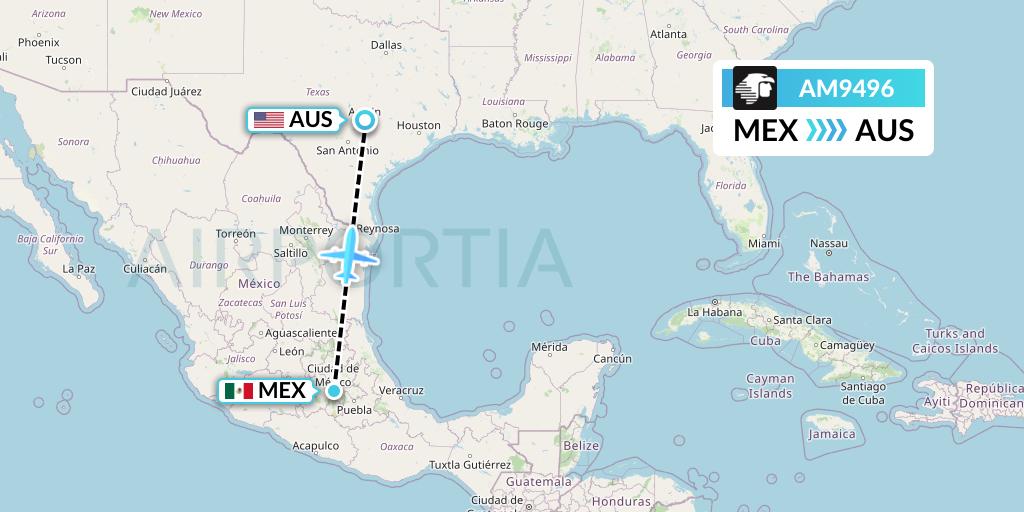 AM9496 Aeromexico Flight Map: Mexico City to Austin