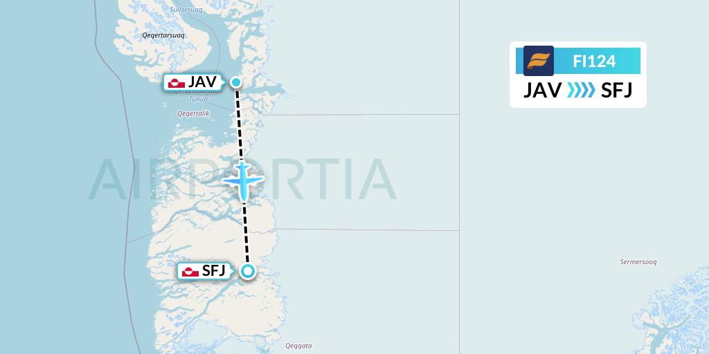 FI124 Icelandair Flight Map: Ilulissat to Kangerlussuaq