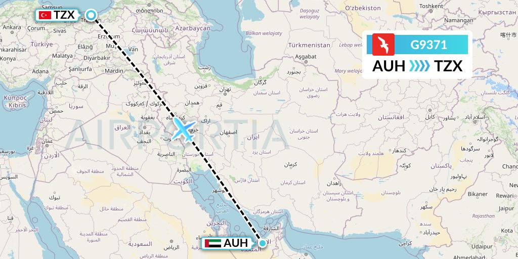 G9371 Air Arabia Flight Map: Abu Dhabi to Trabzon