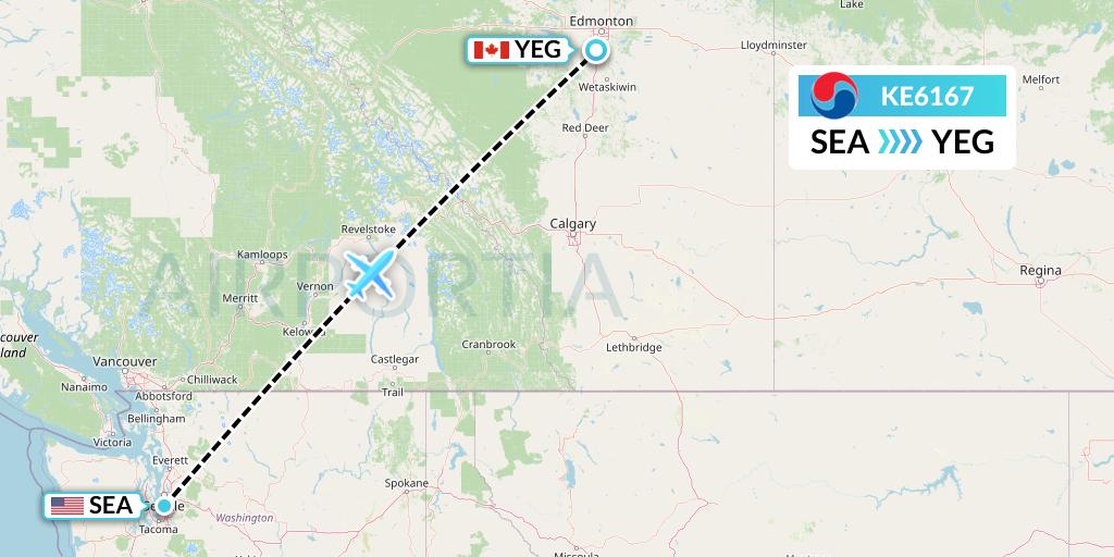 KE6167 Korean Air Flight Map: Seattle to Edmonton