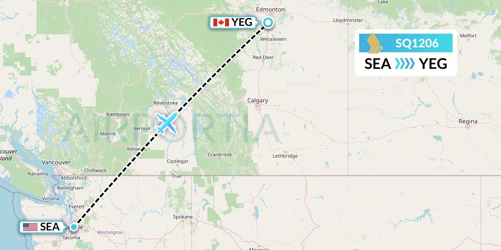 SQ1206 Singapore Airlines Flight Map: Seattle to Edmonton