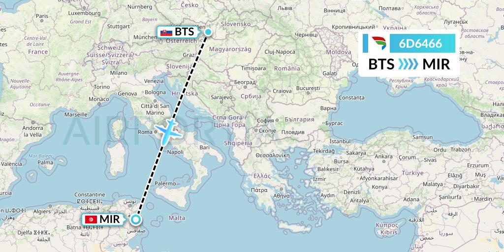 6D6466 Travel Service Slovakia Flight Map: Bratislava to Monastir