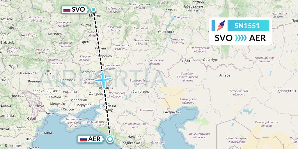5N1551 Nordavia Flight Map: Moscow to Sochi