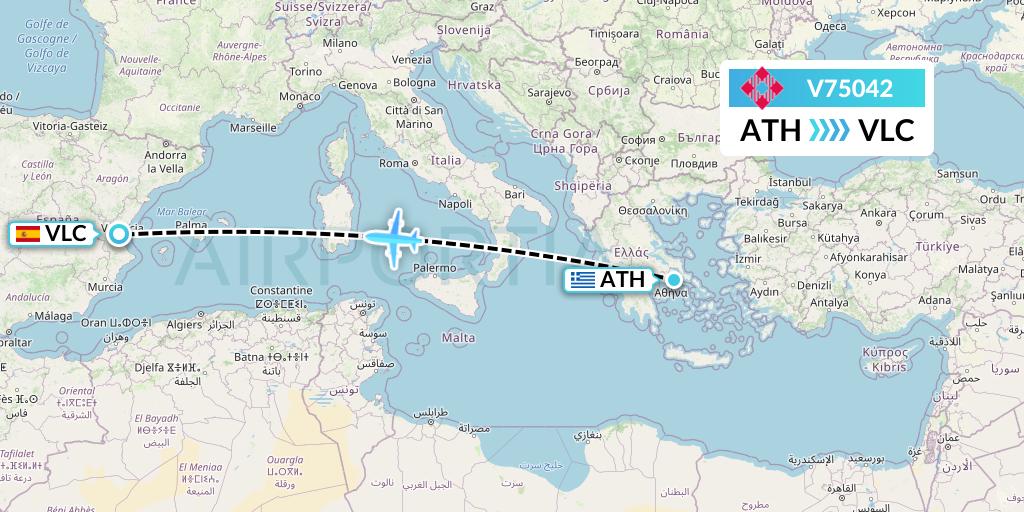 V75042 Volotea Flight Map: Athens to Valencia