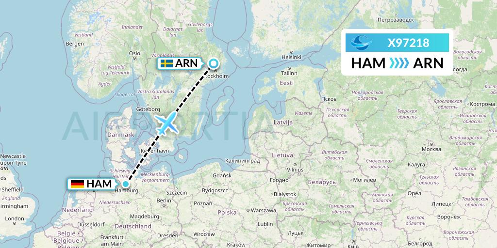 X97218 Avion Express Flight Map: Hamburg to Stockholm