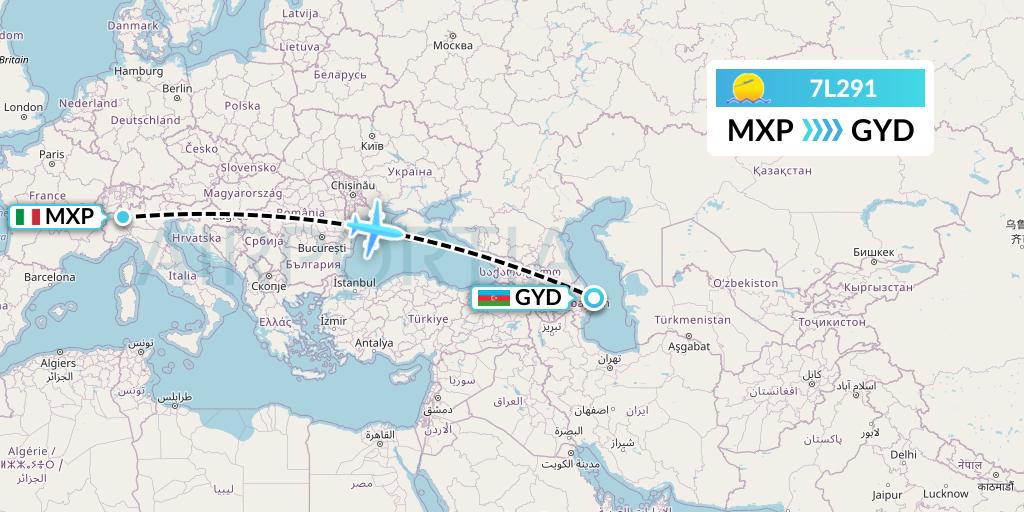 7L291 Silk Way West Airlines Flight Map: Milan to Baku