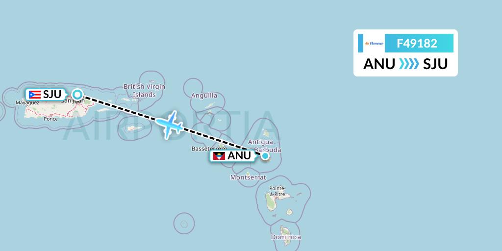 F49182 Air Flamenco Flight Map: Antigua to San Juan