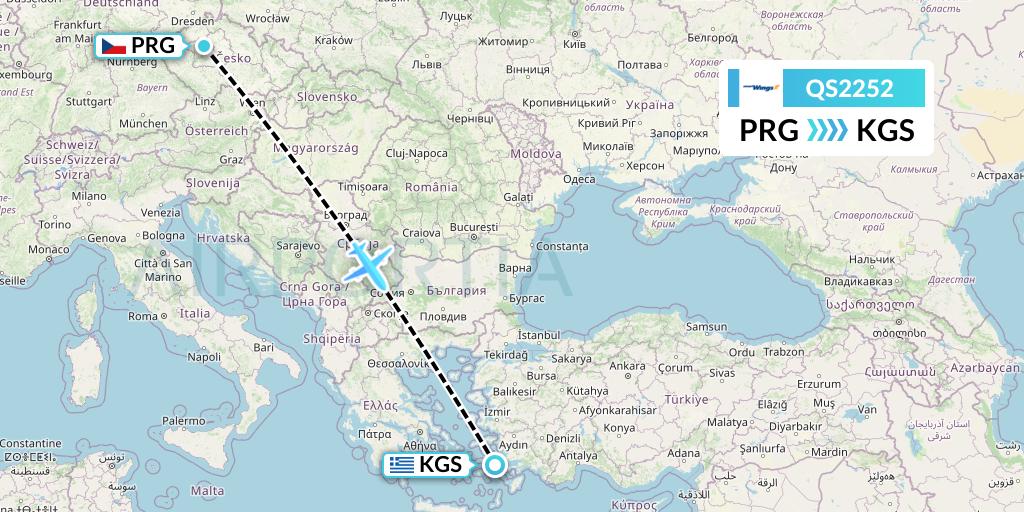 QS2252 Smartwings Flight Map: Prague to Kos