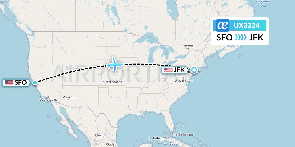 UX3324 Air Europa Flight Map: San Francisco to New York