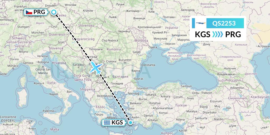 QS2253 Smartwings Flight Map: Kos to Prague