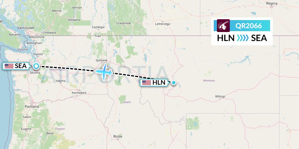 QR2066 Qatar Airways Flight Map: Helena to Seattle
