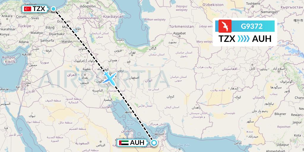 G9372 Air Arabia Flight Map: Trabzon to Abu Dhabi