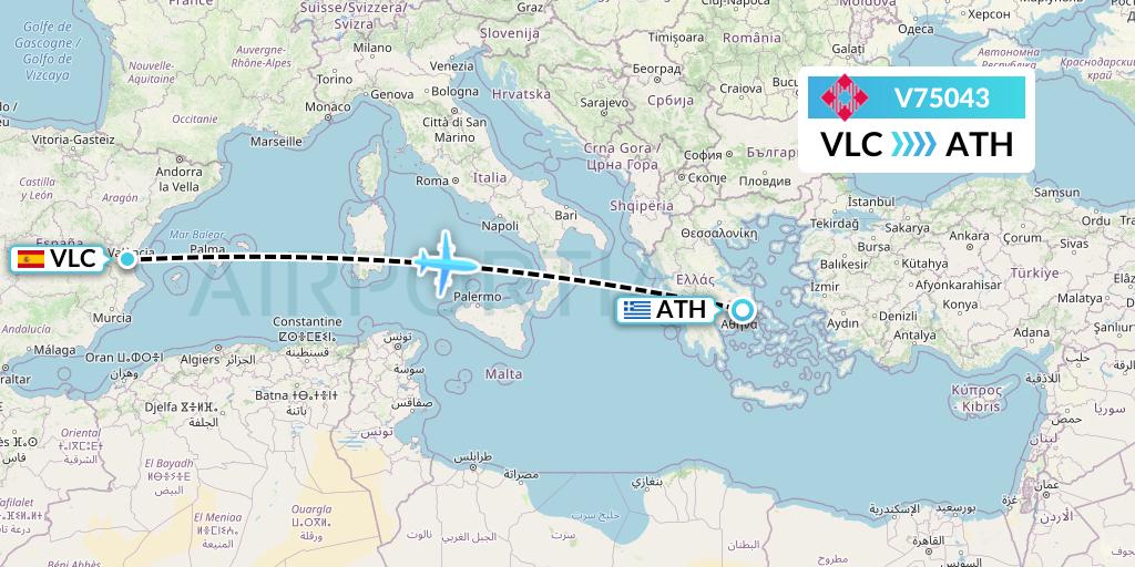 V75043 Volotea Flight Map: Valencia to Athens