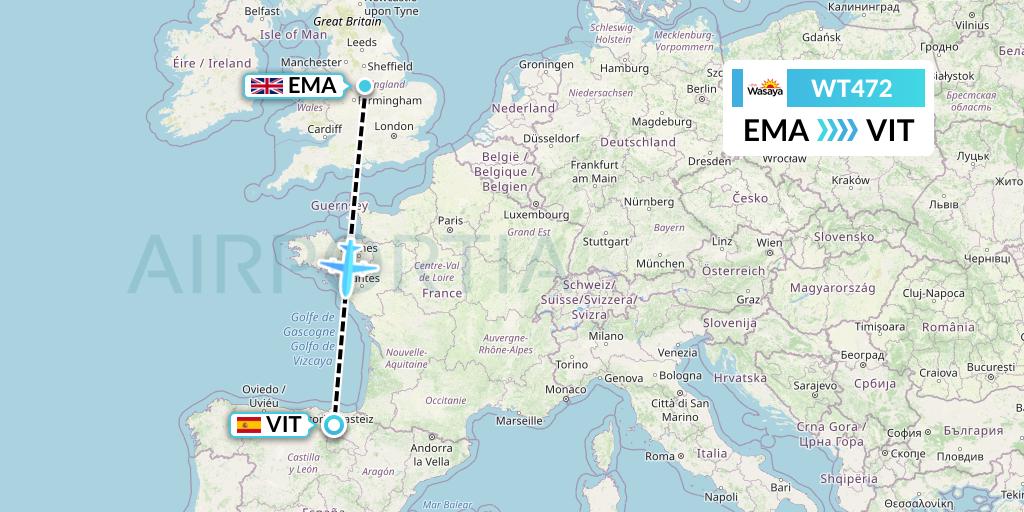 WT472 Swiftair Flight Map: East Midlands to Vitoria