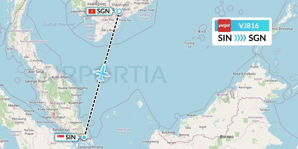 VJ816 VietJet Air Flight Map: Singapore to Ho Chi Minh City