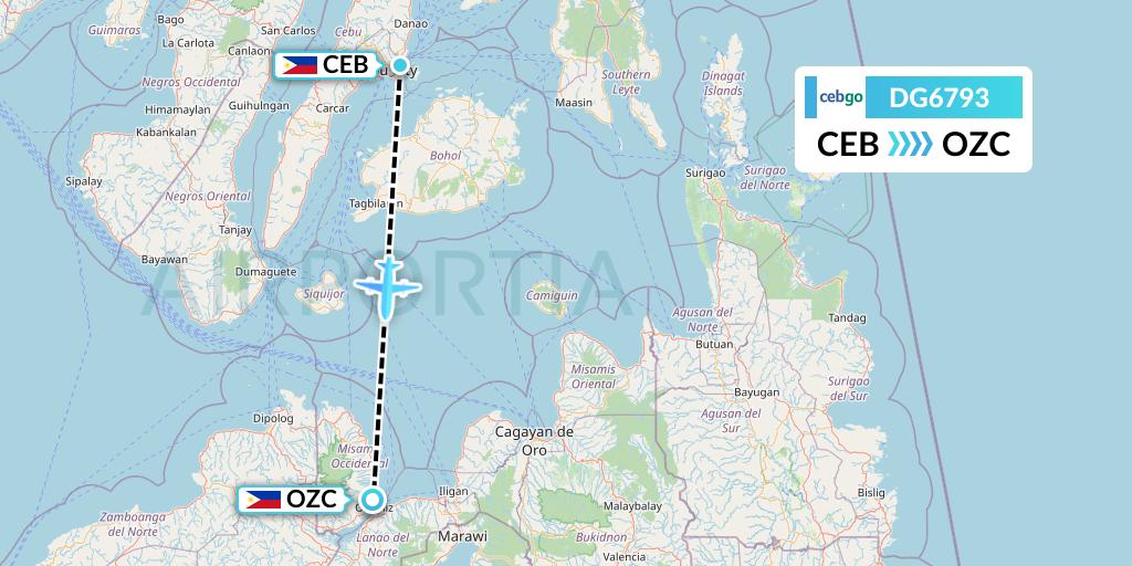 DG6793 Cebgo Flight Map: Cebu to Ozamiz